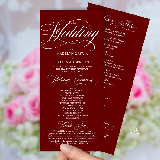 Bourgondische wijnrode moderne script all-in-one b programmakaart