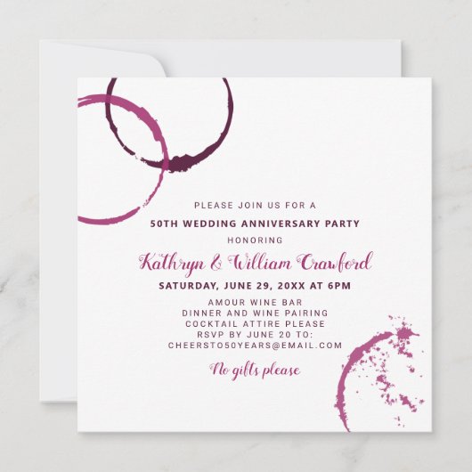Bourgondische wijnvlekken 50ste huwelijksverjaarda kaart (Voorkant)