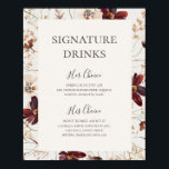 Bourgondische Wilde Bloem | Beige Sign voor Signat Poster<br><div class="desc">Deze bordeauxkleurige wilde bloem | beige bord met drankjes-signatuur is perfect voor je klassieke rustieke boho roest, witte, marsala trouwreceptie. Het ontwerp bevat een boheemse krans of boeket van moderne waterverf paarse, rode, grijze en roze wilde bloemen samen met verbrande oranje en gouden groen. In het ontwerp zijn papavers en...</div>