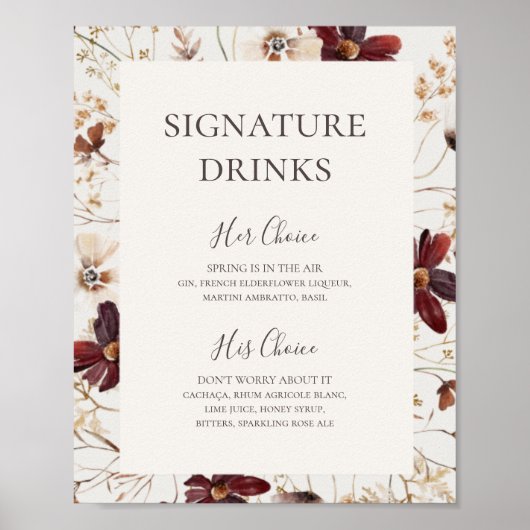 Bourgondische Wilde Bloem | Beige Signature Drinks Poster (Voorkant)