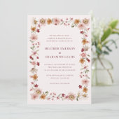 Bourgondische Wilde Bloemen Bruiloft Kaart (Staand voorkant)