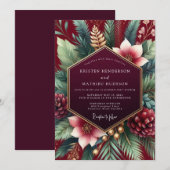 Bourgondische Winter Botanische Bruiloft Kaart (Voorkant / Achterkant)