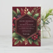 Bourgondische winter botanische bruiloft kaart (Staand voorkant)