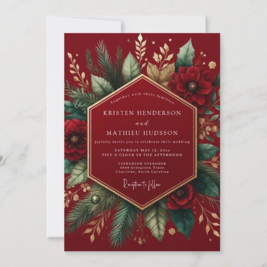 Bourgondische winter botanische bruiloft kaart (Voorkant)
