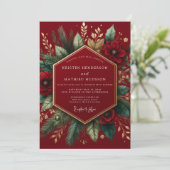Bourgondische winter botanische bruiloft kaart (Staand voorkant)