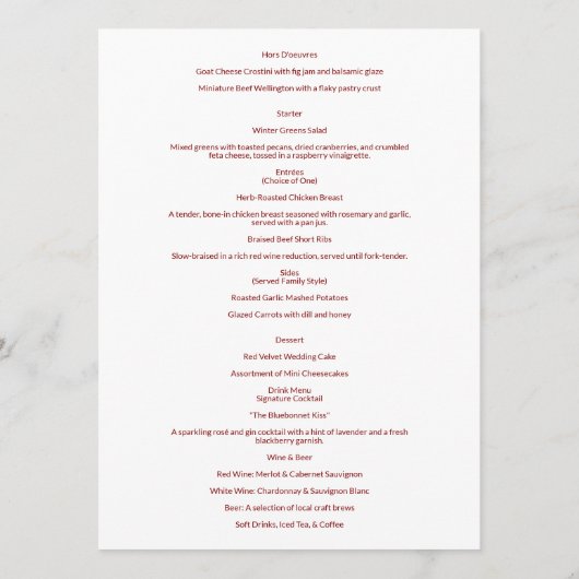 Bourgondische winterbruiloft met Bluebonnet Menu (Achterkant)