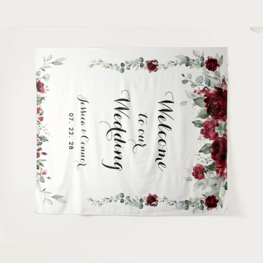 Bourgondische witte eucalyptus Welkom op onze brui Wandkleed (Voorkant (horizontaal))