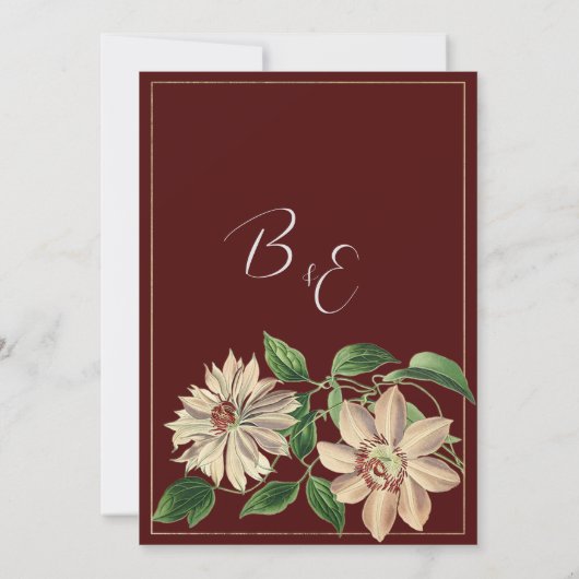 Bourgondische witte groene bloemenbotanische Save Kaart (Achterkant)