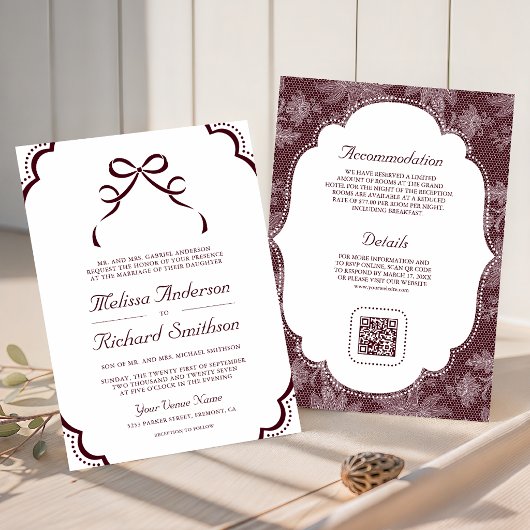 Bourgondische Witte Kanten Coquette Strik QR Code  Kaart