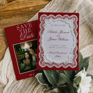 Bourgondische Witte Kantwerk Onderlegger Oude Geld Save The Date