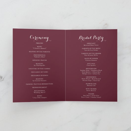 Bourgondische witte silhouet berg gevouwen bruilof programma (Binnen)