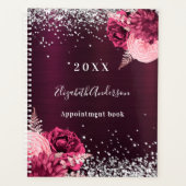 Bourgondische zilveren bloemen sparkle naam 2025 planner (Voorkant)