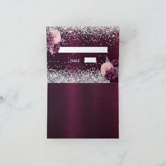 Bourgondische zilveren bloemen trouwkaart kaart (Binnen)