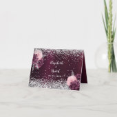 Bourgondische zilveren bloemen trouwkaart kaart (Voorkant)