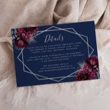Bourgondische Zilveren Bloemmotief Navy Blauwe Tro