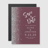 Bourgondische zilveren bruiloft Save the Date Magnetische Uitnodiging (Voorkant / Achterkant)
