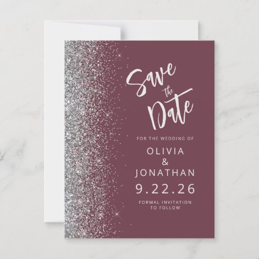 Bourgondische zilveren bruiloft Save the Date Magnetische Uitnodiging (Voorkant)