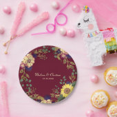 Bourgondische zonnebloem rustieke bruiloft papieren bordje (Feest)