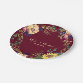 Bourgondische zonnebloem rustieke bruiloft papieren bordje (Gekanteld)