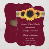 Bourgondische Zonnebloem Rustieke Jute Kant Bruilo Save The Date (Voorkant / Achterkant)