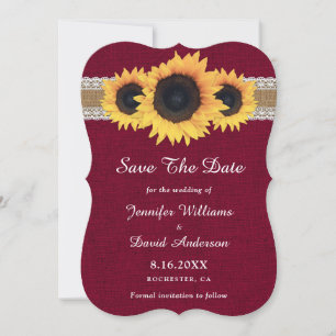 Bourgondische Zonnebloem Rustieke Jute Kanten Brui Save The Date