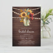 Bourgondische zonnebloemen Hout QR Code Bruiloftsu Kaart (Staand voorkant)