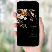 Bourgondische zwarte beige pampas bloemen luxe bru kaart