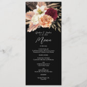 Bourgondische Zwarte Bloemen Bruiloft Menu (Voorkant)