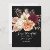 Bourgondische Zwarte Bloemen Bruiloft Save The Date (Voorkant)