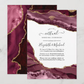 Bourgundy en Gold Agate Online Virtual Wedding Kaart (Voorkant / Achterkant)