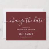 Bourgundy Typografie Hercheduled Wedding Save The Date (Voorkant)