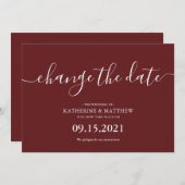 Bourgundy Typografie Hercheduled Wedding Save The Date (Voorkant / Achterkant)