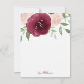 Bourgundy Waterverf Floral gepersonaliseerd Notitiekaartje (Voorkant)