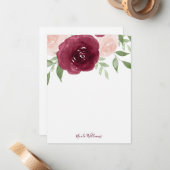 Bourgundy Waterverf Floral gepersonaliseerd Notitiekaartje (Voorkant / Achterkant in situ)