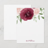 Bourgundy Waterverf Floral gepersonaliseerd Notitiekaartje (Voorkant / Achterkant)