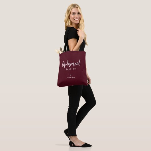 Bourgundy Wine Simple Moderne Bridesmaid Script Tote Bag (Op model)