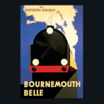 Bournemouth Belle Art Deco Poster<br><div class="desc">Een klassiek poster van het Deco-kunstontwerp van de tijd. De Bournemouth Belle werd vanaf 1931 bestuurd door de Zuidelijke Spoorweg. Een herstelde reproductie.</div>