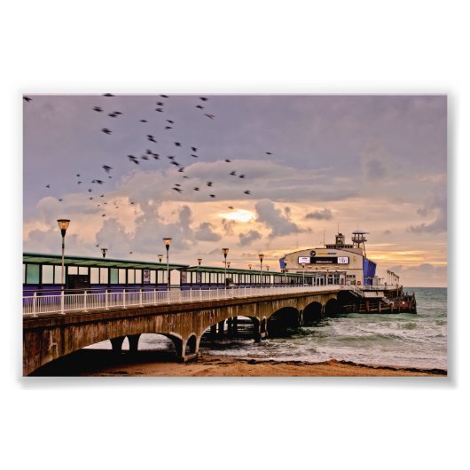 Bournemouth Pier en Beach Dorset England Foto Afdruk (Voorkant)
