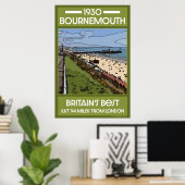 Bournemouth Retro Seaside Art Poster (Thuiskantoor)