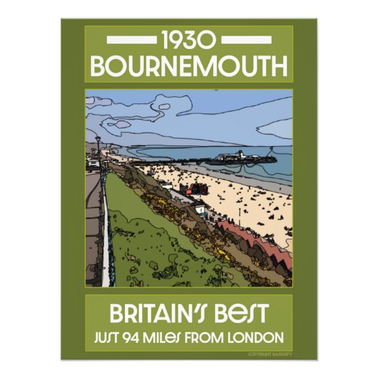 Bournemouth  Retro Seaside Art Poster (Voorkant)