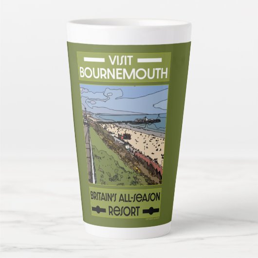 Bournemouth Retro Seaside Latte Mok (Voorkant)