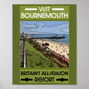 Bournemouth  Retro Seaside Poster