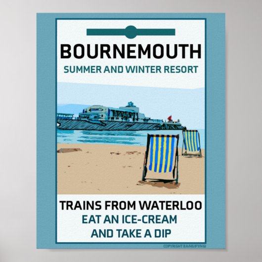 Bournemouth Retro Seaside Poster (Voorkant)