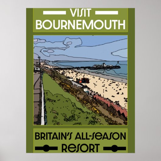 Bournemouth Retro Seaside Poster (Voorkant)