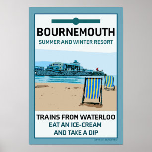 Bournemouth  Retro Seaside Poster