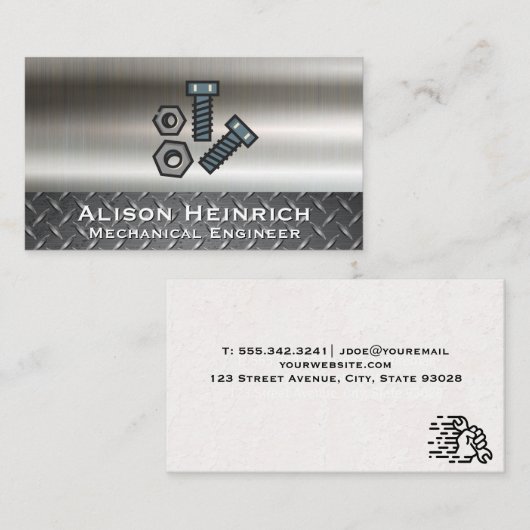 Bouten en moeren | Metallic Background | Stalen Pl Visitekaartje (Voorkant / Achterkant)