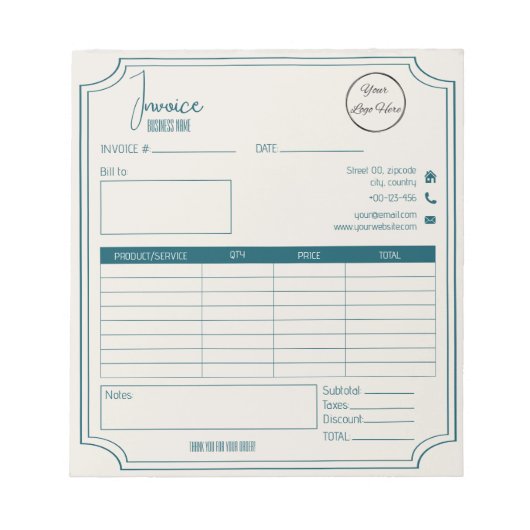 Boutique benzine blauw met logo bedrijfsfactuur notitieblok (Voorkant)