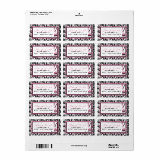 Boutique Chic Cupcake Adres Label B (Full Sheet)