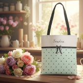 Boutique Chic Mint Green Polka Dot Monogram Tote Bag