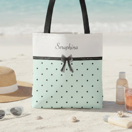 Boutique Chic Mint Green Polka Dot Monogram Tote Bag